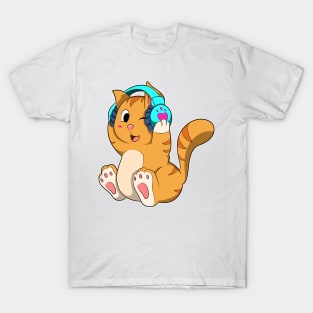 Cat - Music with Headphone T-Shirt